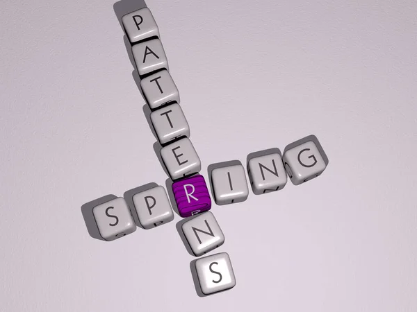 SPRING PATTERNS combined by dice letters and color crossing for the related meanings of the concept. background and beautiful