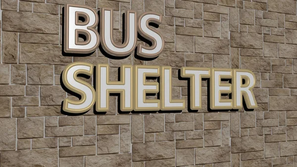 Representation Bus Shelter Med Ikon Väggen Och Text Arrangerad Metalliska — Stockfoto