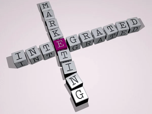 integrated marketing combined by dice letters and color crossing for the related meanings of the concept. illustration and background