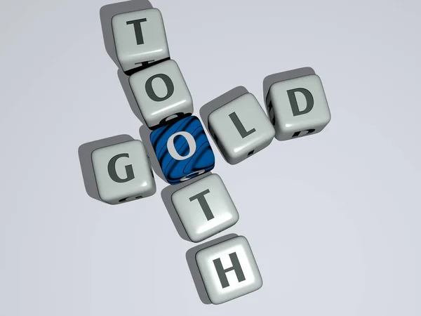 Комбинация Золотого Зуба Построенного Кубическими Буквами Верхней Точки Зрения Отлично — стоковое фото