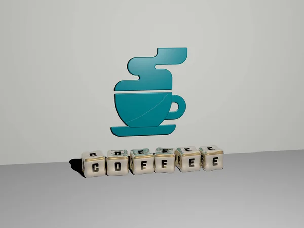 Weergave Van Koffie Met Icoon Muur Tekst Gerangschikt Door Metalen — Stockfoto