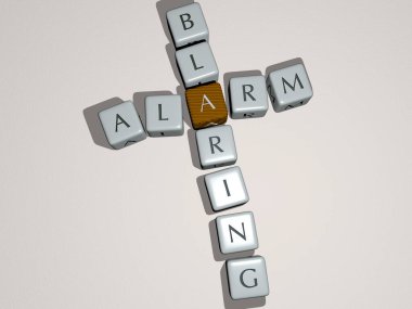 Alarm sesleri zar harfleri ve renk geçişleriyle birleşerek konseptin ilgili anlamlarını gösteriyor. saat ve resimleme