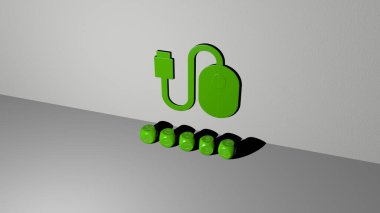 MOUSE 'un dikey olarak 3B grafiksel görüntüsü ve üst perspektiften metalik kübik harflerle yapılmış metinler, konsept sunumu ve slayt gösterileri için mükemmel. Resim ve arkaplan