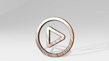 Arrow Button Döngüsü Sağı. Parlak metalik bir heykelin ışık arkaplanındaki gölgesinin 3 boyutlu çizimi tarafından yapılmış. simge ve tasarım