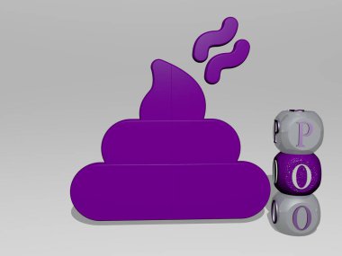 POO 'nun duvarında simge ve ayna zemininde metalik kübik harflerle konsept ve slayt gösterisi sunumu için düzenlenmiş 3 boyutlu temsili. İllüstrasyon ve çizgi film