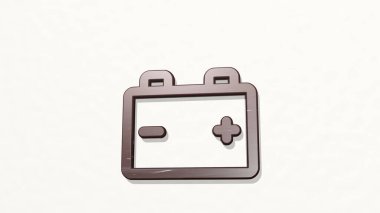 Araç gereç aküsü duvardaki bir perspektiften. Üç boyutlu metalik malzemelerden yapılmış kalın bir heykel. Resim ve Otomatik