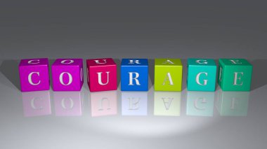 En üst perspektiften gelen kübik harflerle oluşturulan cesaret kombinasyonu, konsept sunumu için mükemmel. resimleme ve iş