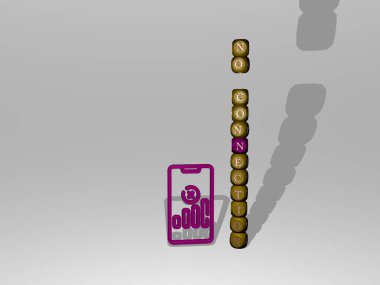 HAYIR Bağlantisi 'nin 3 boyutlu temsili, duvarda simge ve ayna zemininde metalik kübik harflerle düzenlenmiş yazı konsept ve slayt gösterisi sunumu için. Resim ve arkaplan