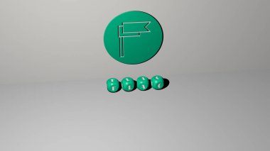 Konsept ve sunumların ilgili anlamları için metal zar harflerinin oluşturduğu 3D bayrak grafikleri ve metinlerin çizimi. arkaplan ve ülke