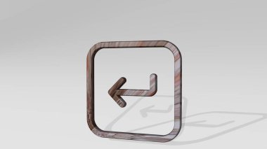 Klavye dönüş gölgesini perspektiften yansıtıyor. Üç boyutlu metalik malzemelerden yapılmış kalın bir heykel. bilgisayar ve iş