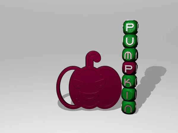 Ilustrace Pumpkin Grafiky Textu Kolem Ikony Zhotovené Kovovými Kostičkovými Písmeny — Stock fotografie