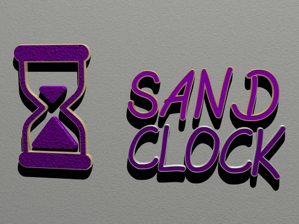 Ilustrace Grafiky Sand Clock Textu Vytvořeného Kovovými Kostičkovými Písmeny Pro — Stock fotografie