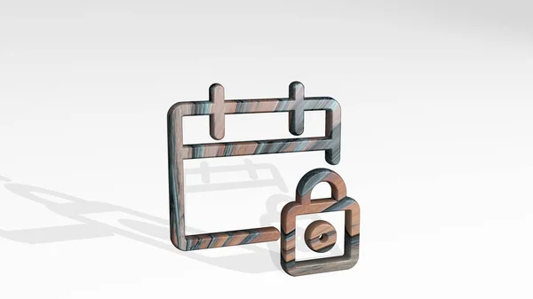 Calendrier Lock Réalisé Par Illustration Une Sculpture Métallique Brillante Projetant — Photo