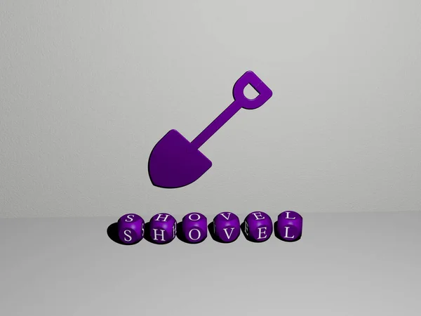 Imagem Gráfica Shovel Verticalmente Juntamente Com Texto Construído Por Letras — Fotografia de Stock