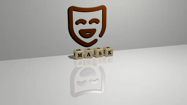 Representation Mask Icon Wall Text Arranged Metallic Cubic Letters Mirror — Stock Photo, Image