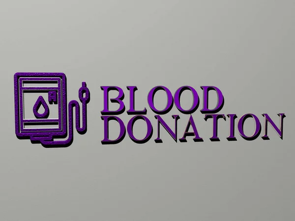Reprezentacja Blood Donation Ikoną Ścianie Tekst Ułożone Metalicznymi Liter Sześciennych — Zdjęcie stockowe