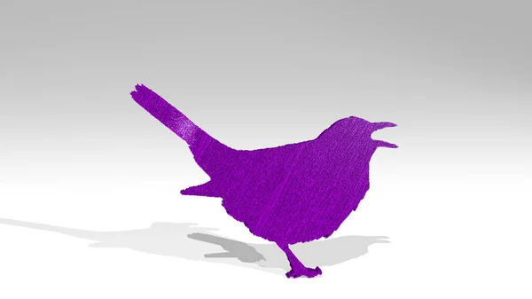 Bird Uma Perspectiva Parede Uma Escultura Espessa Feita Materiais Metálicos — Fotografia de Stock