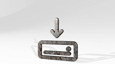 Sabit disk indirmesi, ışık arkaplanındaki parlak metalik heykel gölgesinin 3 boyutlu çizimi ile yapıldı. simge ve tasarım