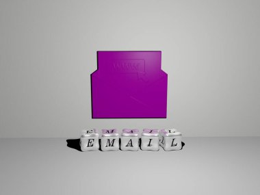 EMAIL 'in 3D grafik resmi, üst perspektiften metalik kübik harflerle oluşturulan metinlerle birlikte, konsept sunum ve slayt gösterileri için mükemmel. resimleme ve iş