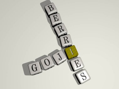 En üst perspektiften gelen kübik harflerle yapılmış goji üzümleri kombinasyonu, konsept sunumu için mükemmel. çilek ve arkaplan