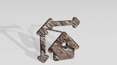 Gayri menkul, iki ışıkla gölgelendirme evi. Metalik heykelin beyaz arka planda, yumuşak desenli üç boyutlu çizimi. konsept ve inşa