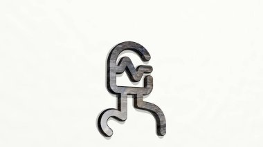 Monitör Hearts Touch duvara vurdu. Metalik heykelin beyaz arka planda, yumuşak desenli üç boyutlu çizimi. bilgisayar ve iş