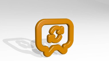 GÖREVİM SİZYONU ALTERNate gölge ile ayakta duruyor. Metalik heykelin beyaz arka planda, yumuşak desenli üç boyutlu çizimi. iş ve iletişim