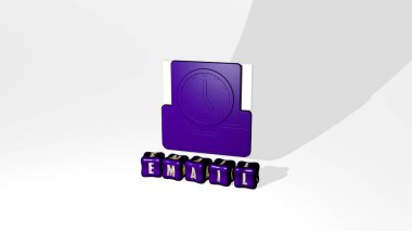 Konsept ve sunumların ilgili anlamları için metalik zar harfleri tarafından yazılan EMAIL grafikleri ve metnin 3D çizimi. iş ve simge
