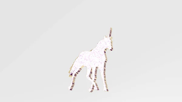 Unicorn Falon Illusztráció Fém Szobor Fehér Háttér Enyhe Textúra Cuki — Stock Fotó