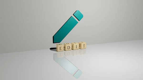 3D illustration of EDIT graphics and text made by metallic dice letters for the related meanings of the concept and presentations. icon and easily