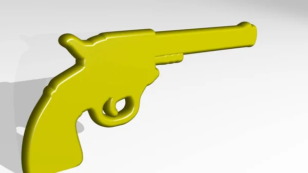 Gun Stehen Mit Schatten Illustration Einer Metallischen Skulptur Auf Weißem — Stockfoto