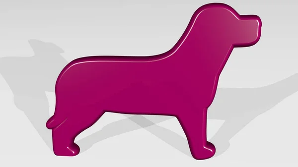 Dog Feito Por Ilustração Uma Escultura Metálica Brilhante Com Sombra — Fotografia de Stock