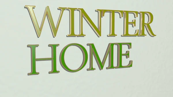 Graficzny Obraz Domu Zimowego Pionie Wraz Tekstem Zbudowanym Metalicznymi Literami — Zdjęcie stockowe