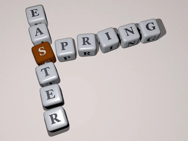 Combinazione Primavera Pasqua Costruita Lettere Cubiche Dalla Prospettiva Superiore Eccellente — Foto Stock