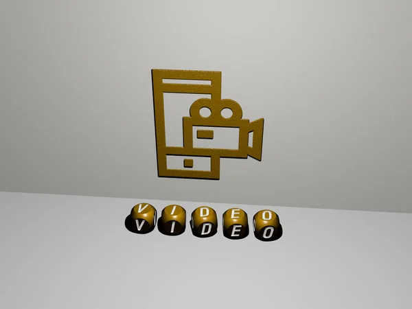 Graficzny Obraz Wideo Pionowo Wraz Tekstem Zbudowanym Metalicznymi Literami Sześciennymi — Zdjęcie stockowe