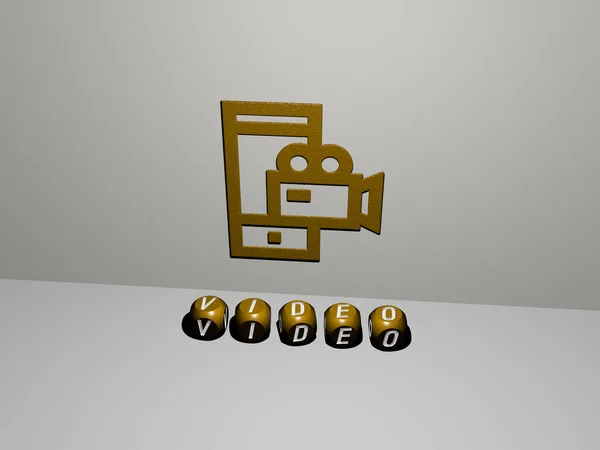 Videonun dikey olarak 3D grafiksel görüntüsü ve üst perspektiften metalik kübik harflerle oluşturulan metinler, konsept sunum ve slayt gösterileri için mükemmel. Resim ve arkaplan