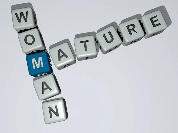 Combination Mature Woman Built Cubic Letters Top Perspective Excellent Concept — Stock Photo, Image