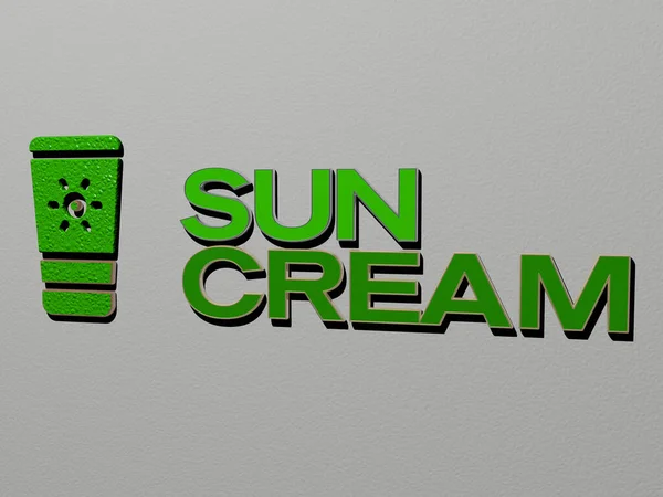 Representação Creme Solar Com Ícone Parede Texto Dispostos Por Letras — Fotografia de Stock
