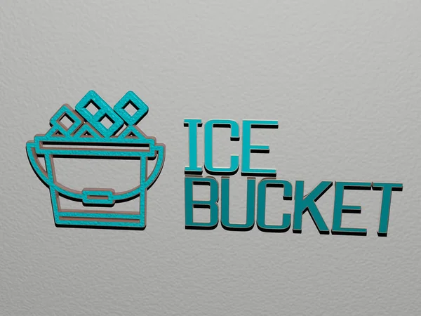 Graphical Image Ice Bucket Vertically Text Built Metallic Cubic Letters — Stock Photo, Image