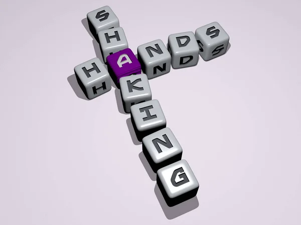 Hands Shaking Combinado Por Letras Dados Cruzamento Cores Para Significados — Fotografia de Stock