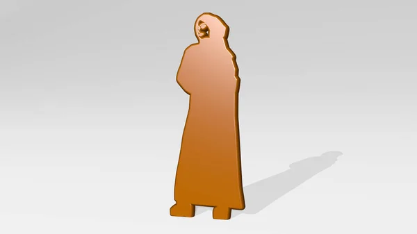 Donna Musulmana Che Indossa Hijab Stand Con Ombra Illustrazione Scultura — Foto Stock