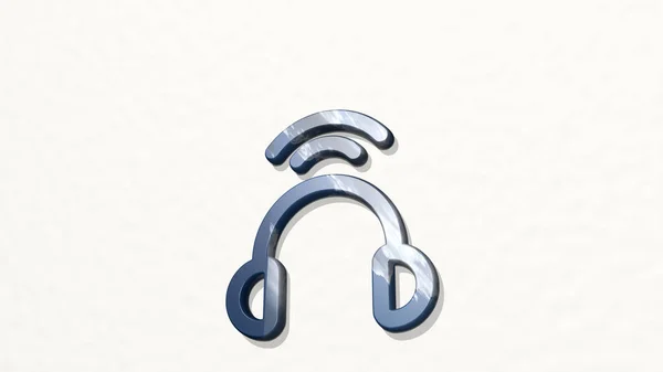 Ακουστικά Bluetooth Κατασκευασμένο Από Απεικόνιση Ενός Γυαλιστερού Μεταλλικού Γλυπτού Έναν — Φωτογραφία Αρχείου