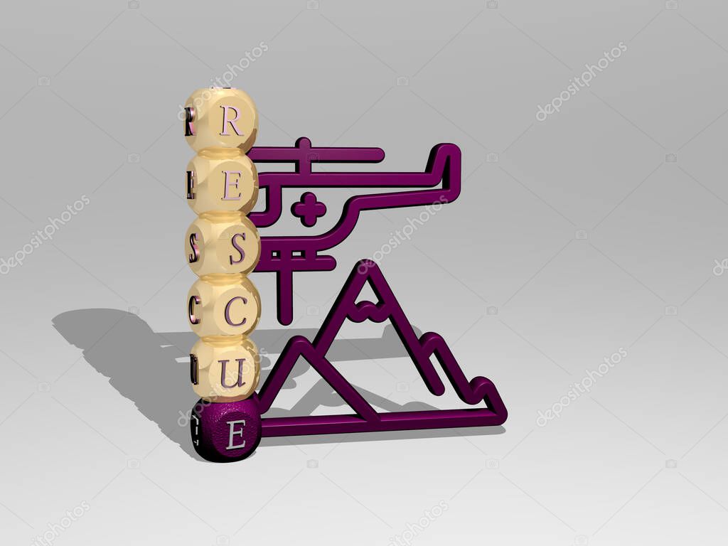 Ilustración 3D de gráficos RESCATE y texto alrededor del icono ...