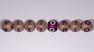 Vittorio 'nun bulmacaları ayna zemininde kübik harflerle düzenlenmiş, kavram anlamı ve sunumu. Emanuele ve İtalya