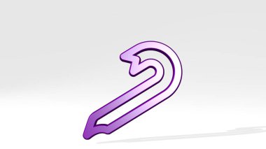 Aletler gölgeyle ilgili bir perspektiften bakıyorlar. Üç boyutlu metalik malzemelerden yapılmış kalın bir heykel. Resim ve arkaplan