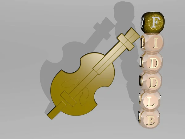 Grafický Obraz Fiddle Svisle Spolu Textem Kolem Ikony Kovovými Krychlovými — Stock fotografie
