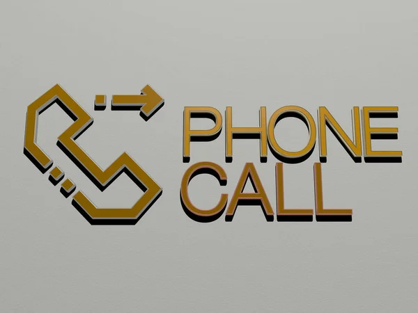 Representation Phone Call Icon Wall Text Arranged Metallic Cubic Letters — Stock Photo, Image