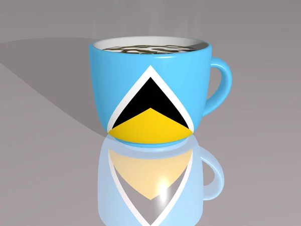 Szent Lucia Elhelyezni Egy Csésze Forró Kávé Egy Illusztráció Tükröződik — Stock Fotó