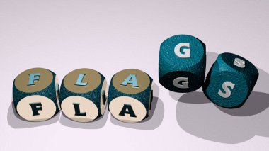 Üst perspektiften kübik harflerle oluşturulan FLAGS kombinasyonu, konsept sunumu için mükemmel. Resim ve arkaplan