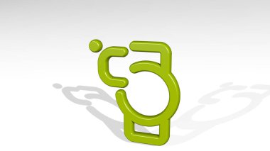 SMART SRCLE TEMPERATure gölgeyle ayakta duruyor. Metalik heykelin beyaz arka planda, yumuşak desenli üç boyutlu çizimi. telefon ve iş